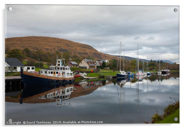 Reflection on the Caledonian Canal - Scotland  Acrylic by David Tomlinson