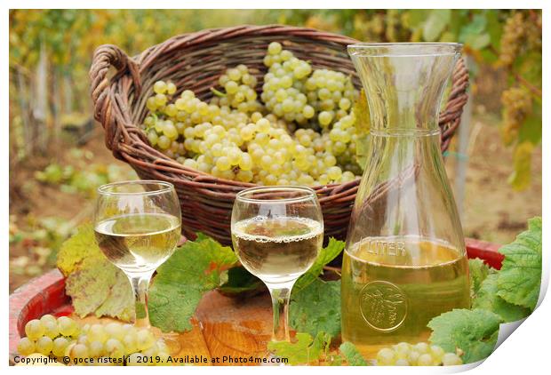 white wine and grape close up Print by goce risteski