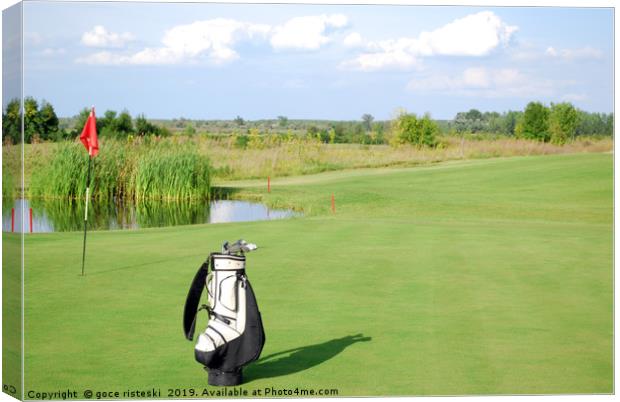 white golf bag on golf course Canvas Print by goce risteski