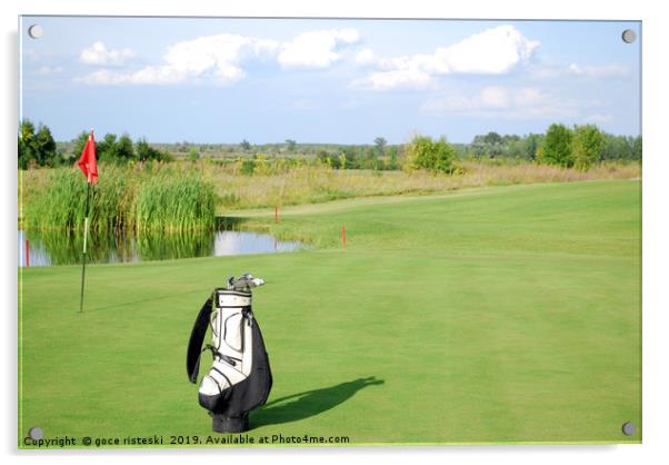white golf bag on golf course Acrylic by goce risteski