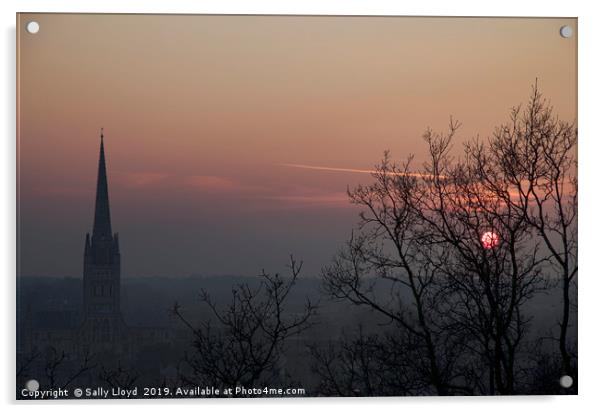 Red Sunset at Norwich Cathedral  Acrylic by Sally Lloyd