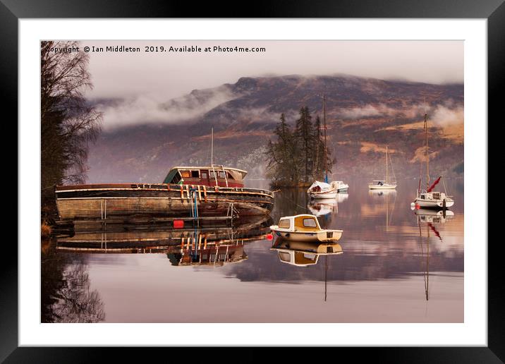 Misty morning reflections of Loch Ness Framed Mounted Print by Ian Middleton