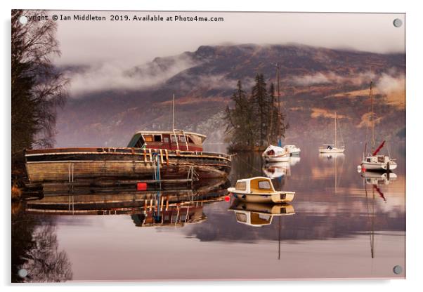 Misty morning reflections of Loch Ness Acrylic by Ian Middleton