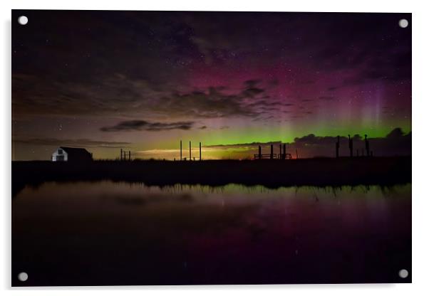 Northern lights over the old coal barn at Thornham Acrylic by Gary Pearson