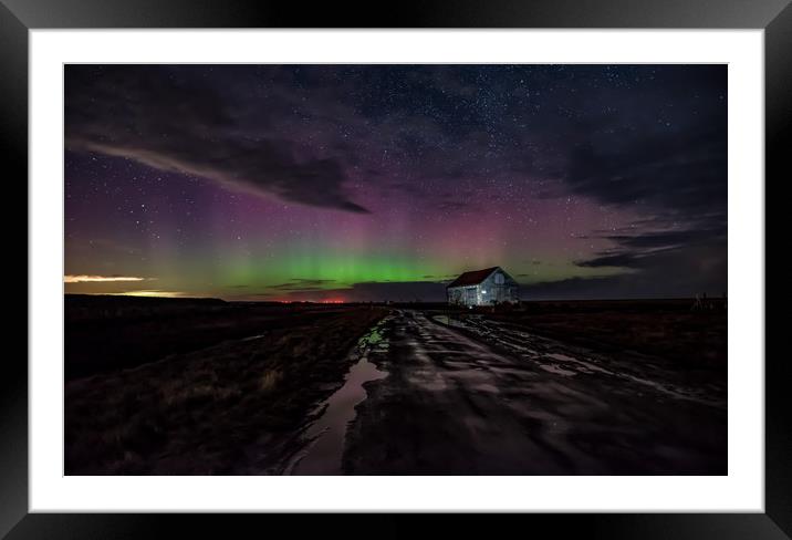Northern lights over the old coal barn at Thornham Framed Mounted Print by Gary Pearson