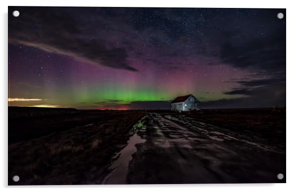 Northern lights over the old coal barn at Thornham Acrylic by Gary Pearson