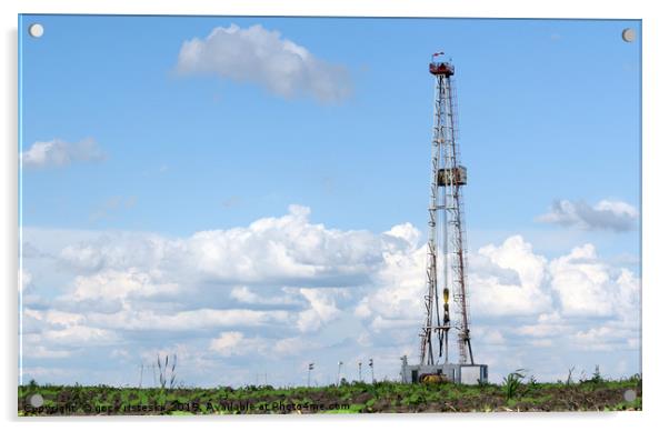 land oil drilling rig on field landscape Acrylic by goce risteski