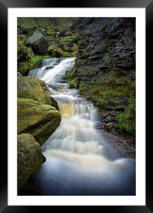 Grindsbrook Clough Waterfalls                      Framed Mounted Print by Darren Galpin