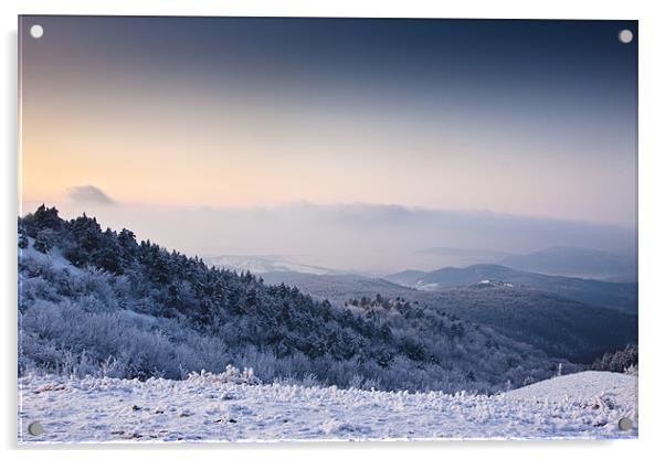 Evening winter landscape Acrylic by Gabor Pozsgai