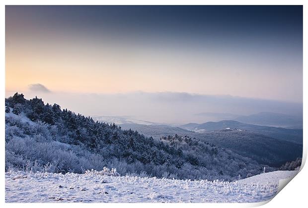 Evening winter landscape Print by Gabor Pozsgai