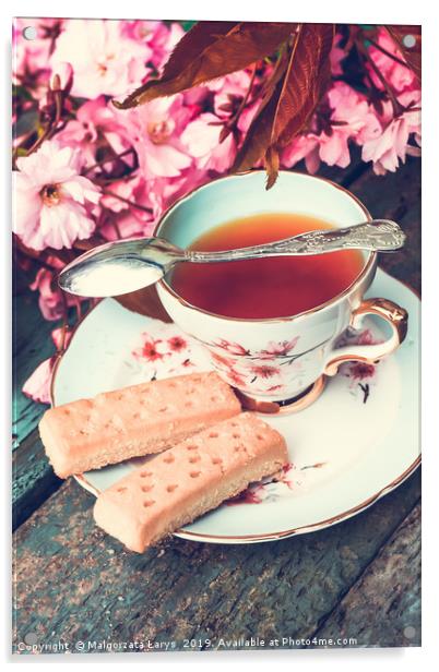 Still life with English cup of tea and shorbread Acrylic by Malgorzata Larys