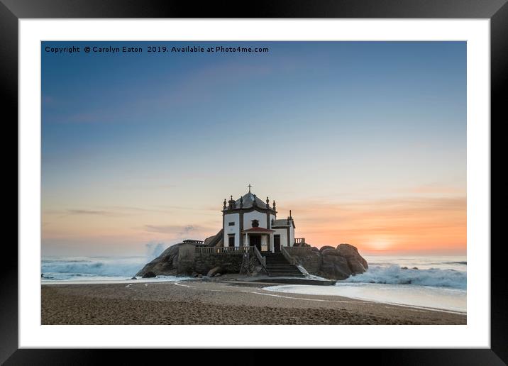 Sunset at the Chapel on the Beach, Portugal  Framed Mounted Print by Carolyn Eaton