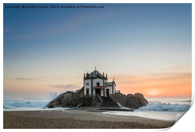 Sunset at the Chapel on the Beach, Portugal  Print by Carolyn Eaton