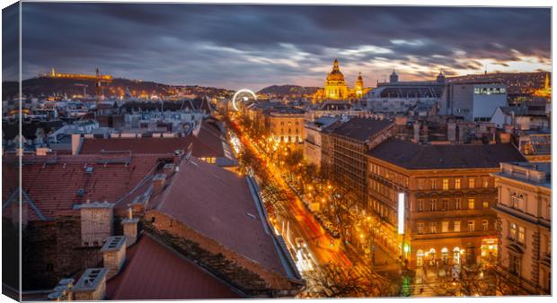 Budapest At Night Canvas Print by Kevin Browne