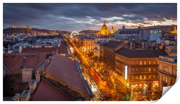 Budapest At Night Print by Kevin Browne