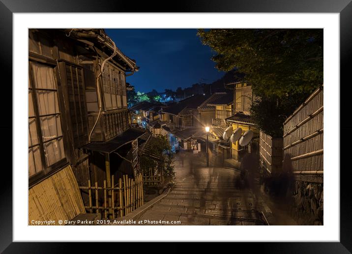 Traditional Gion, Japan, at night Framed Mounted Print by Gary Parker