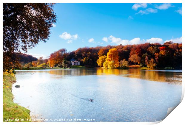 Stourhead Wiltshire on a sunny autumn day Print by Paul Brewer