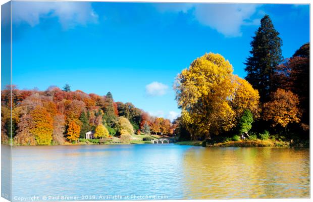Stourhead Lake in Wiltshire Canvas Print by Paul Brewer