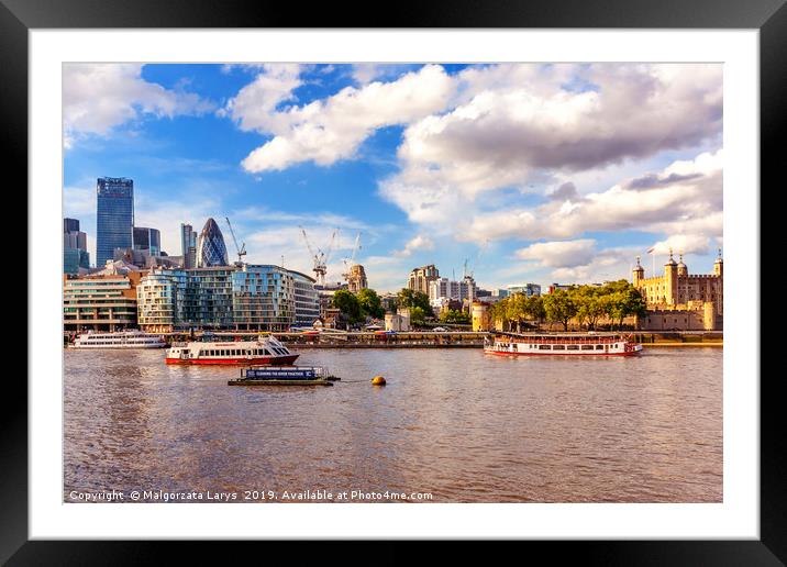London, view from the boat on the Thames river Framed Mounted Print by Malgorzata Larys