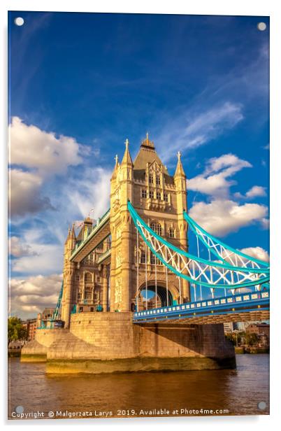 Tower Bridge in London on a beautiful, sunny day,  Acrylic by Malgorzata Larys