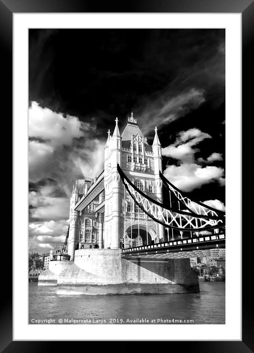 Tower Bridge in London in black and white  Framed Mounted Print by Malgorzata Larys