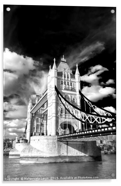 Tower Bridge in London in black and white  Acrylic by Malgorzata Larys