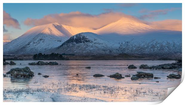 First light at Lochan na h-achlaise Print by George Robertson
