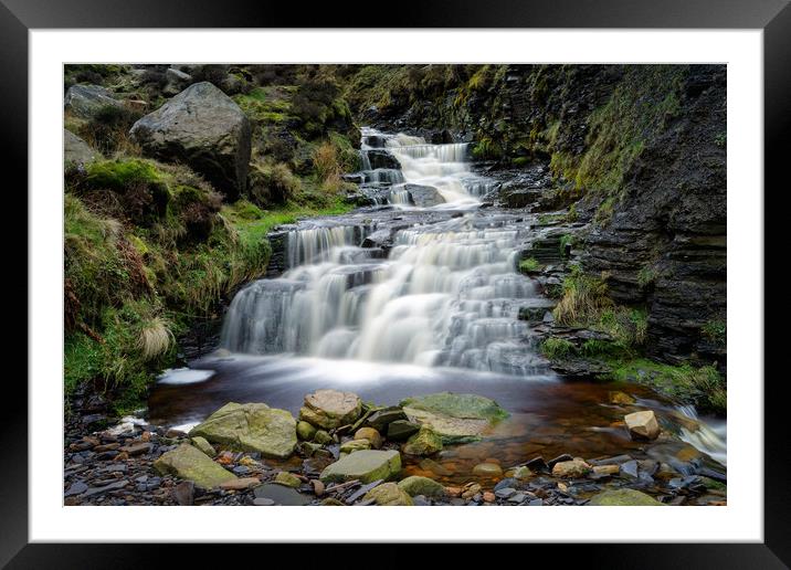 Grindsbrook Clough Waterfalls                      Framed Mounted Print by Darren Galpin