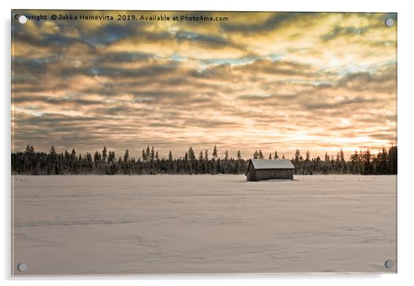 Sunset Over The Snow Covered Fields Acrylic by Jukka Heinovirta
