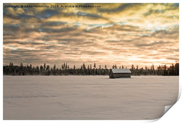 Sunset Over The Snow Covered Fields Print by Jukka Heinovirta