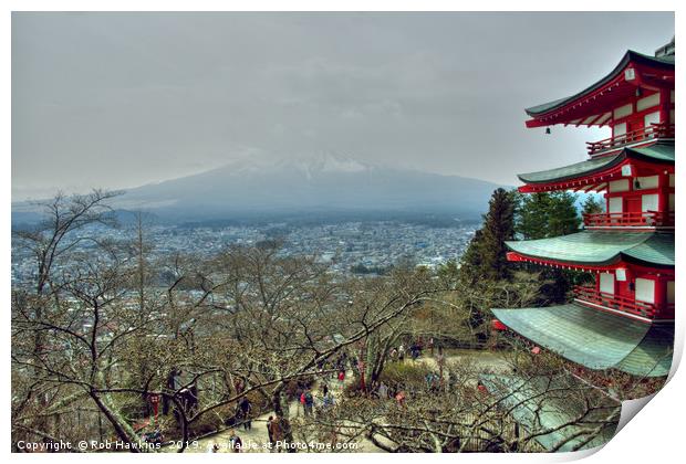 Mount Fuji in the mist  Print by Rob Hawkins
