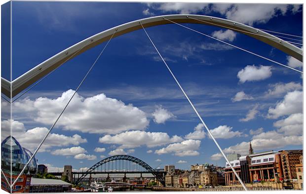 Tyne Bridges with Blue Sky Canvas Print by Paul Appleby
