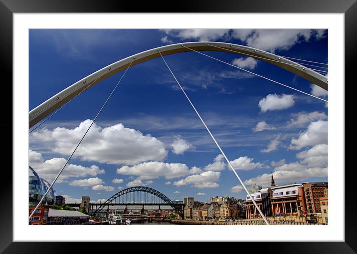 Tyne Bridges with Blue Sky Framed Mounted Print by Paul Appleby