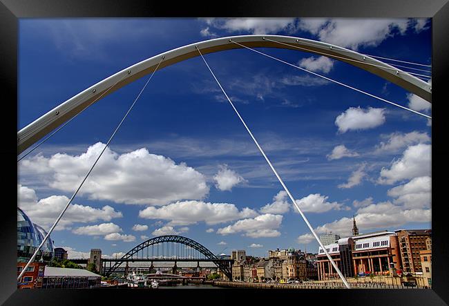 Tyne Bridges with Blue Sky Framed Print by Paul Appleby