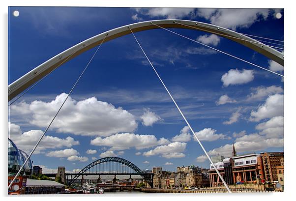 Tyne Bridges with Blue Sky Acrylic by Paul Appleby