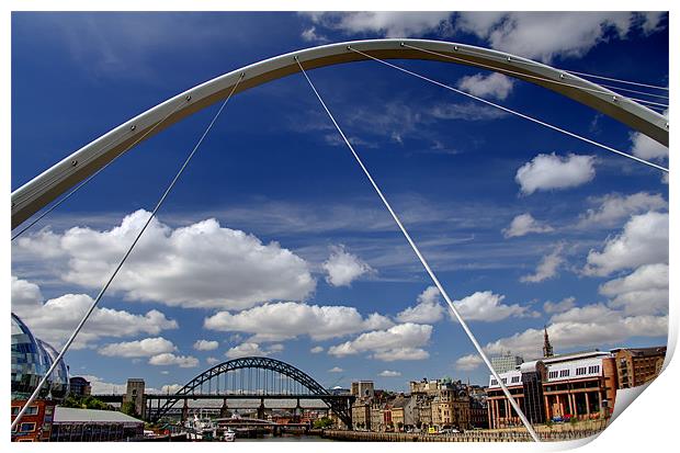 Tyne Bridges with Blue Sky Print by Paul Appleby