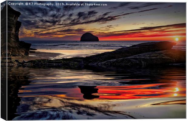 The Stark bastion of Gull Rock, Trebarwith Strand, Canvas Print by K7 Photography