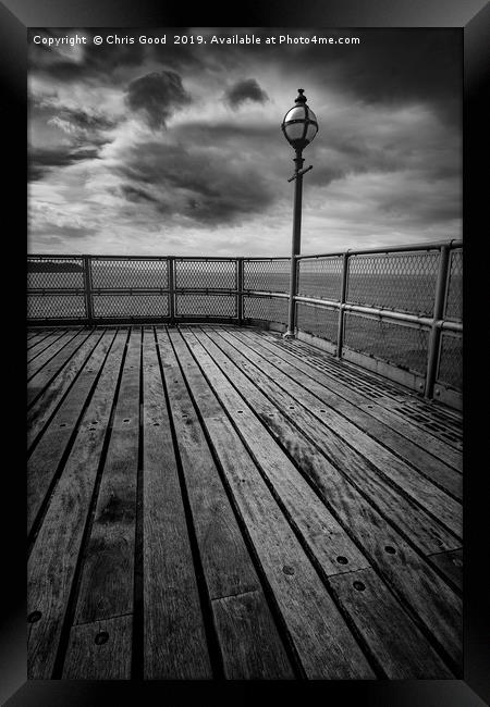 Sitting on the end of the Pier Framed Print by Chris Good