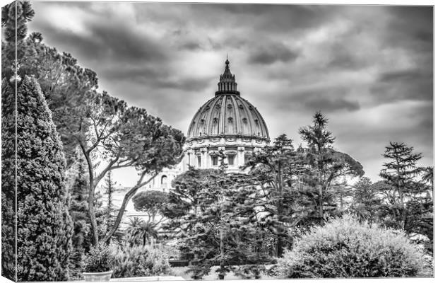 A black and white photo of St Peters Basilica  Canvas Print by Naylor's Photography