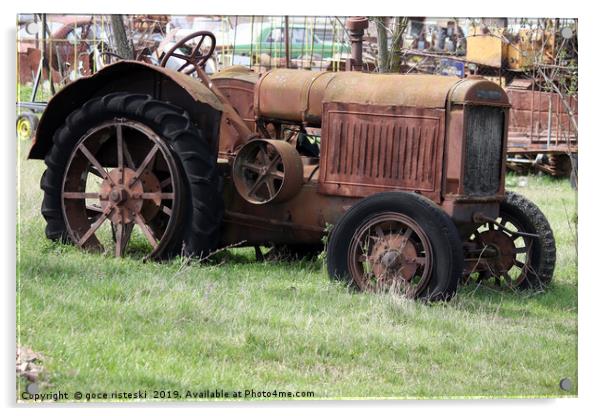old rusty tractor on field Acrylic by goce risteski