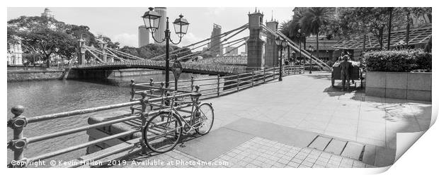 Bicycle leaning against railings with Cavenagh Bri Print by Kevin Hellon