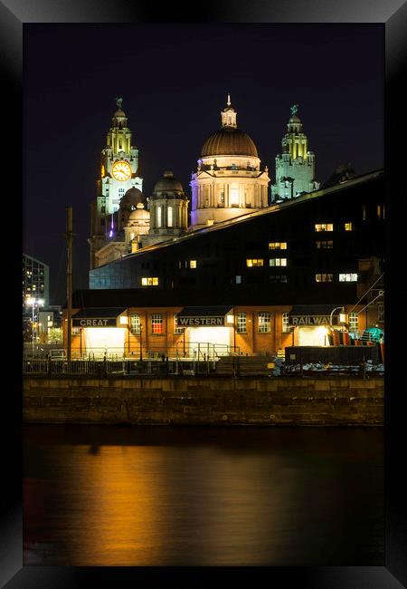 Liverpool Pier Head at Night Framed Print by Mike Chesworth