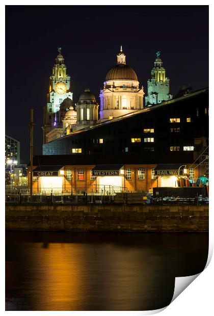 Liverpool Pier Head at Night Print by Mike Chesworth