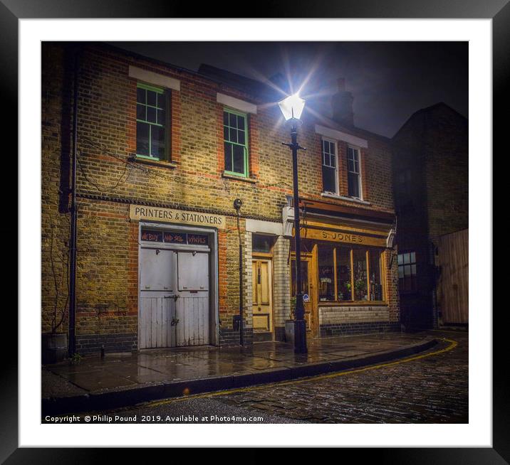 Old London Street in the rain at night Framed Mounted Print by Philip Pound