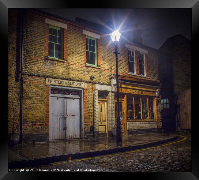 Old London Street in the rain at night Framed Print by Philip Pound
