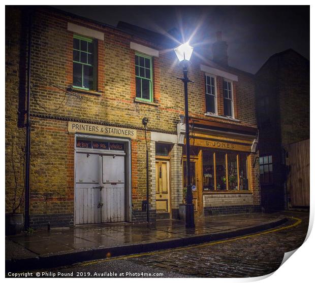 Old London Street in the rain at night Print by Philip Pound