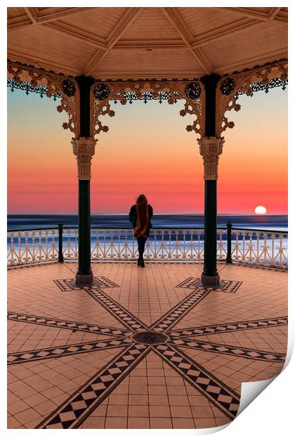 Silhouette of girl  on Brighton Bandstand Print by Maggie McCall