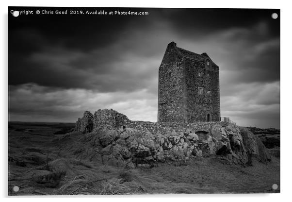 Smailholm Tower (B&W) Acrylic by Chris Good