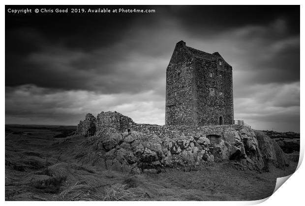 Smailholm Tower (B&W) Print by Chris Good