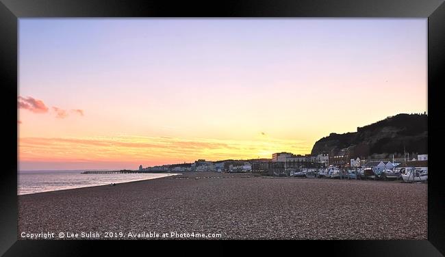 Hastings Beach at Sunset Framed Print by Lee Sulsh